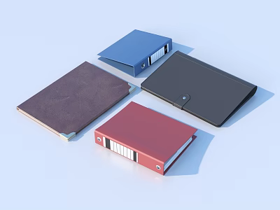 Various Colored Office Folders With Ring Binders And Leather Document Organizers 3d model