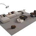Modern L shaped Sofa Coffee Table Set With Floor Lamp And Decorative Pillows 3d model