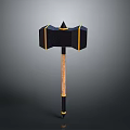 Black And Yellow Geometric Head Hammer With Wooden Handle And Spiked Top