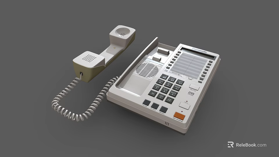Desktop Landline Telephone With Handset Coiled Cord Numeric Keypad Display Screen And Function Buttons 3d model 