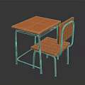 Orange Patterned Desk And Chair Set With Metal Frame For Study Room 3d model