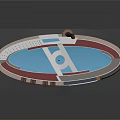 Circular Architectural Model Display With White Structure Pool Area Seating And Staircase