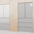 Modern Built in Fridge Freezers With Double Doors And Drawers In Wooden Panel Kitchen