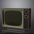 Vintage Retro Television With Red Frame Yellow Screen And Control Knobs