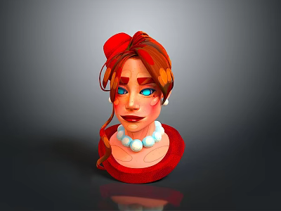 Stylish Pearl Necklace With Red Bow Decorative Fashion Accessory Elegant Design 3d model