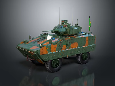 Wheeled Armored Military Vehicle With Camouflage Paint And Roof Mounted Antennas 3d model