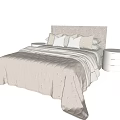 Modern Beige Double Bed With Quilted Bedspread Multiple Pillows And Matching Nightstand 3d model