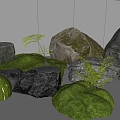 Modern style stone stone rock landscape stone moss green plant moss ball 3d model