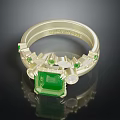 Elegant Christian Dior Gold Ring Accessory With Square Emerald And Small Decorative Gemstones