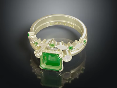 Elegant Christian Dior Gold Ring Accessory With Square Emerald And Small Decorative Gemstones 3d model