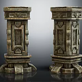 Two Carved Stone Pillars With Intricate Decorative Patterns And Vintage Textured Design