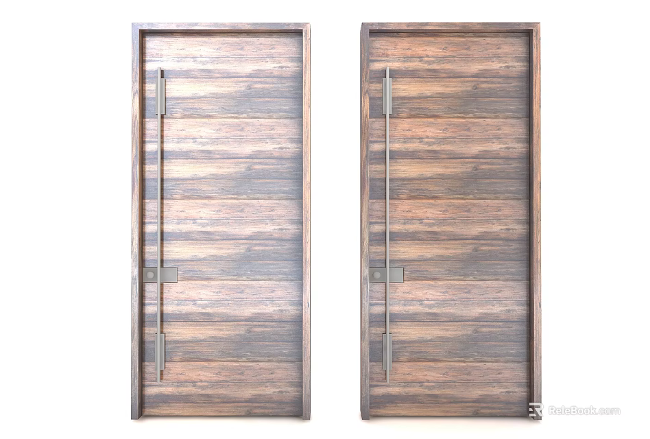 Elegant Double Wooden Swing Doors With Natural Wood Grain And Metal Handles 3d model 