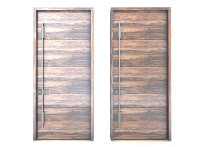Elegant Double Wooden Swing Doors With Natural Wood Grain And Metal Handles 3d model