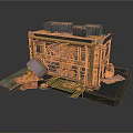 Industrial Mechanical Structure With Metal Frame Square Boxes Circular Canisters And Yellow Grid Floor