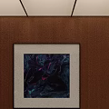 Abstract Figure Painting Featuring Black Silhouette Figures In Purple Blue Tones On Wooden Wall