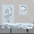 Light Blue Wall Mirror with Broken Edges in Modern Interior and Decorative Table 3d model