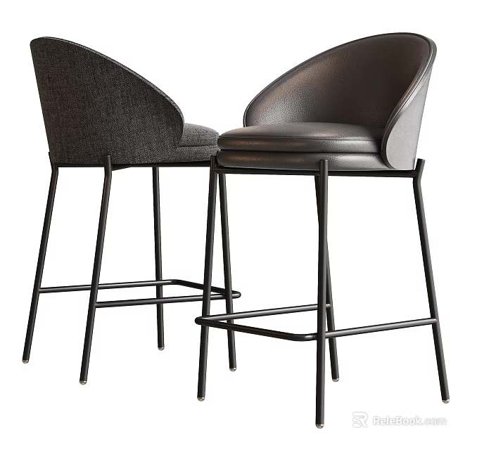 Modern Stylish Bar Stools With Upholstered Seats And Black Metal Frames 3d model 