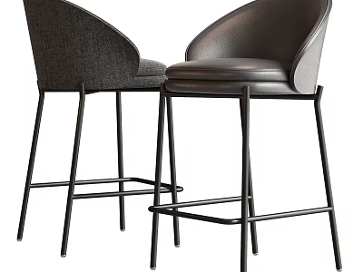 Modern Stylish Bar Stools With Upholstered Seats And Black Metal Frames 3d model