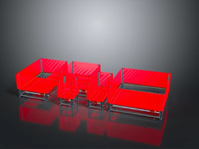 Modern Interior With Red Sofas Chairs And Shiny Black Floor Design 3d model