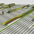 Modern Outdoor Chairs In Public Stepped Platforms With Green Plants And People
