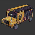 Cartoon Scene Pixelated Yellow School Bus With Black Windows And Wheels