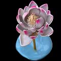 Pink And White Lotus Decorative Item With Golden Stamen And Blue Base