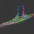 Historical Battleship Model With Masts Cannons Light Blue And Brown Color