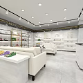 Seraphine Store Interior With Shoe Racks Display Cabinets Lighting Counter Green Plants And Marble Floor