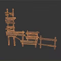 Rustic Wooden Scene Components With Fence Shelf Bench And Natural Brown Wood Structures