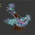 Cartoon Scene Featuring Stylized Tree With Purple Pink Leaves And Brown Trunk