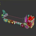 Red Flatbed Truck With Front Cab Multiple Wheels And Shiny Flatbed Surface 3d model