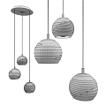 Multiple Modern Spherical Pendant Lights With Striped Design And Metallic Finish 3d model
