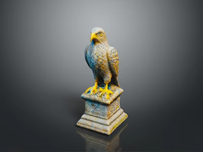 Detailed Eagle Statue With Intricate Feather Design Perched On Stone Pedestal 3d model