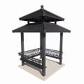 Traditional Landscape Pavilion With Black Roof Multi Layered Structure And Stone Platform