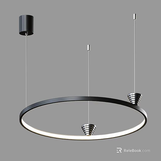 Modern Minimalist Pendant Light With Black Circular Frame White LED Lighting And Cone Shaped Lamps 3d model 