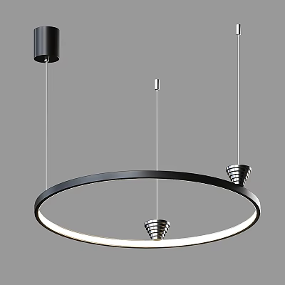 Modern Minimalist Pendant Light With Black Circular Frame White LED Lighting And Cone Shaped Lamps 3d model