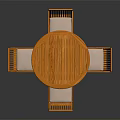 Wooden Round Dining Table Set With Four Chairs And White Cushions