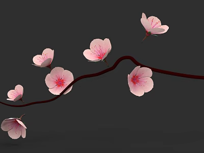 Beautiful Shrub With Curved Branches And Pink Flowers With Red Stamens 3d model