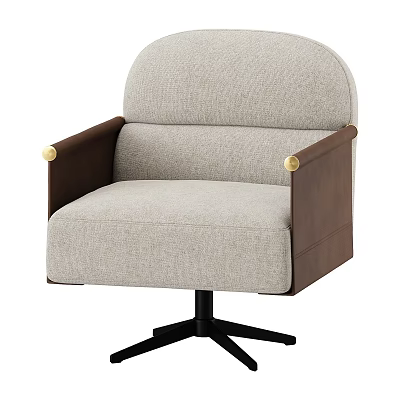 Single Sofa With Light Gray Fabric Dark Brown Armrests Golden Accents And Black Star Base 3d model