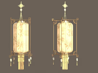 Traditional Chinese Hanging Lanterns With Golden Frame And Floral Patterns 3d model