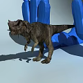 Science and Technology Exhibition Hall Showcasing Dinosaur Model With Blue Geometric Structures