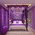 Purple Themed Hotel Guest Room With Four Poster Bed Floral Decor And Canopy