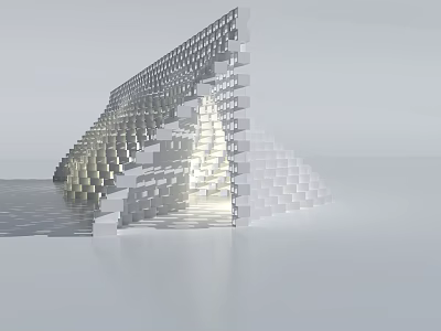Futuristic Architectural Structure With White Cubes Irregular Geometric Layers And Reflective Floor 3d model