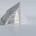Futuristic Architectural Structure With White Cubes Irregular Geometric Layers And Reflective Floor 3d model