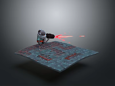 Robotic Game Movie Character Holding Gun Firing Red Laser On Platform With Red Patterns 3d model