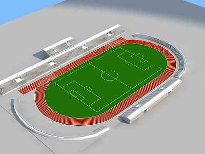 Soccer Field Design With Green Turf Red Running Track And Surrounding Stands 3d model
