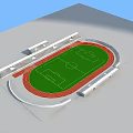 Soccer Field Design With Green Turf Red Running Track And Surrounding Stands
