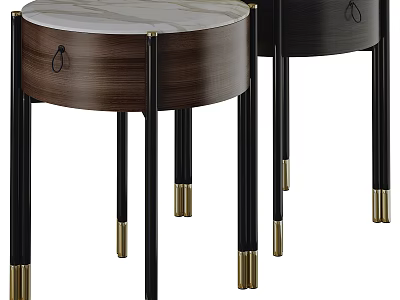 Modern Round Side Table With Marble Top Wooden Frame And Gold Accent Legs 3d model