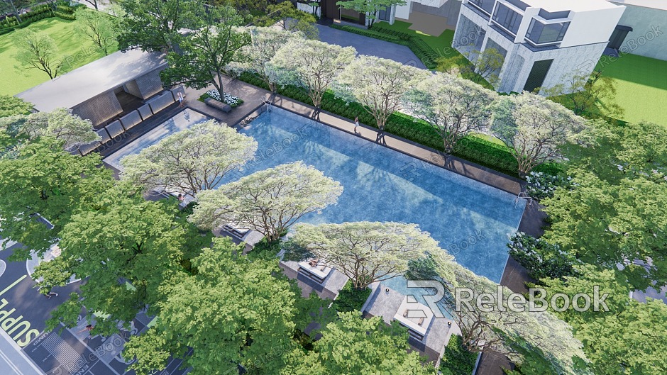 Modern landscape high-end residential atrium swimming pool landscape model