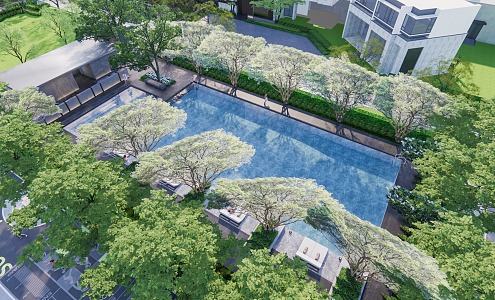 Modern landscape high-end residential atrium swimming pool landscape 3d model